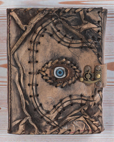 Caiet de note din piele maro – Ochiul rău – 17 × 12,5 cm | 160 de pagini, margini îmbătrânite