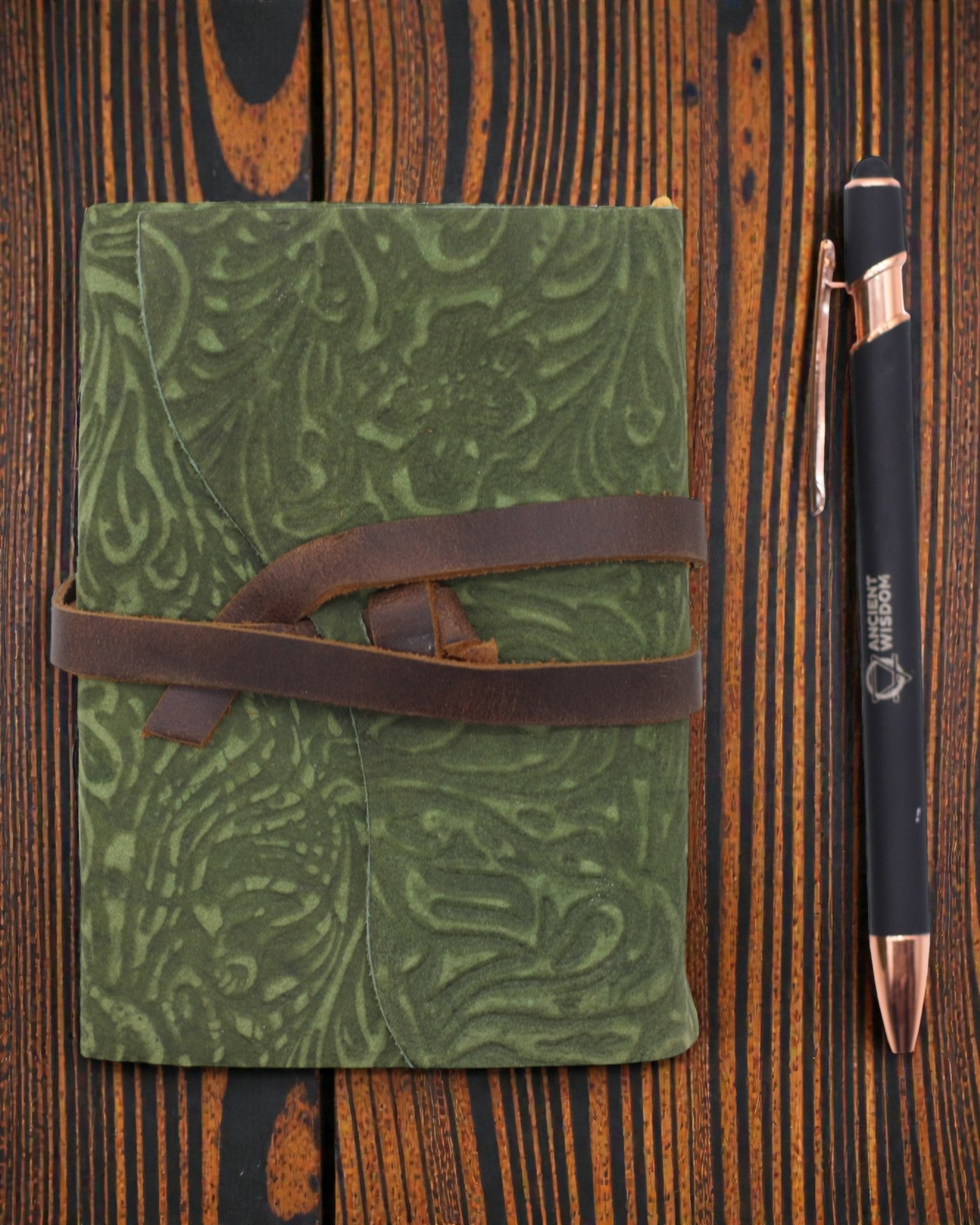 Green Maze de epocă – carnet din piele cu file cu aspect învechit 12,7 × 8,9 cm