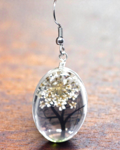 Armonie albă – Set de bijuterii alb cu flori uscate, Arborele Vieții