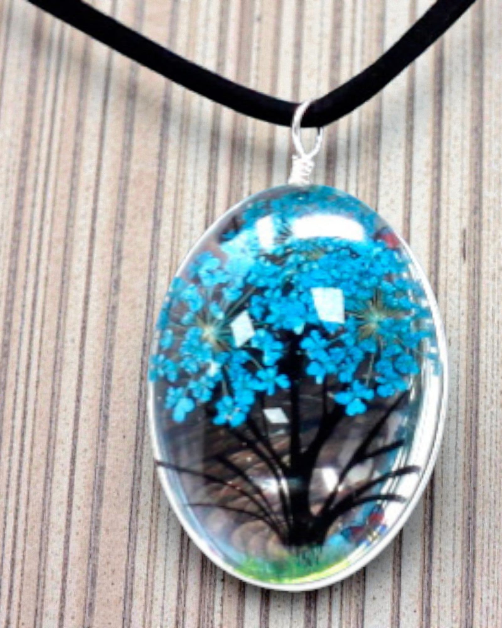 Briză marină – Set de bijuterii albastru-verde cu flori uscate, Arborele Vieții