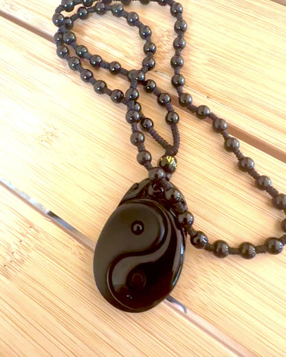 Amulet Obsidian Yin Yang cu Gravură - Armonie și Protecție, personalizare cu gravură pentru cadou