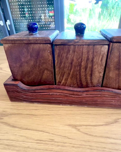 Set Royal Trio – Ceai, Cafea, Zahăr din lemn Shisham, lucrat manual, cu opțiune de gravare pentru cadou