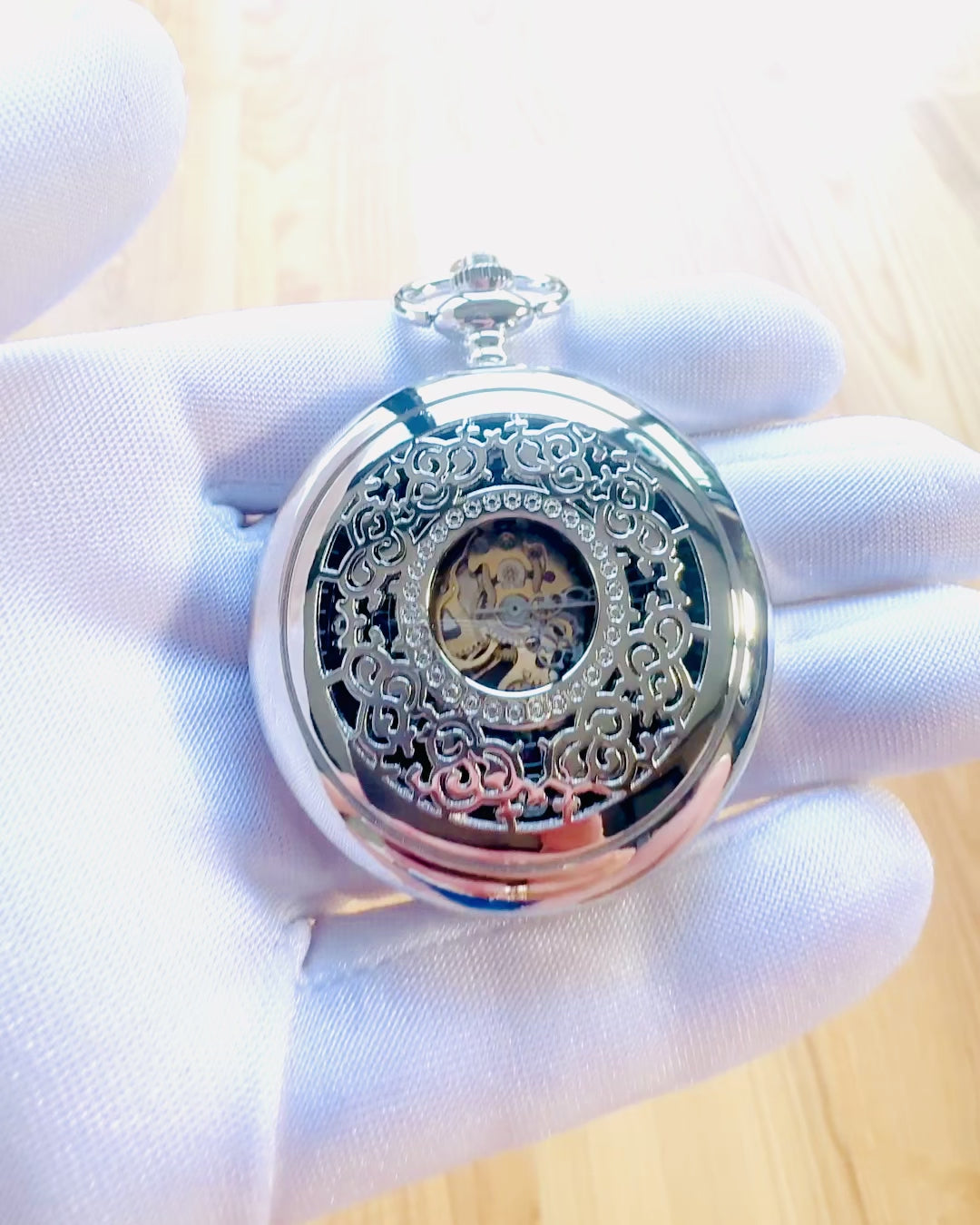 Ceas de buzunar „Eterna Elegancja”, cadou personalizat, gravură. Culoare argintie