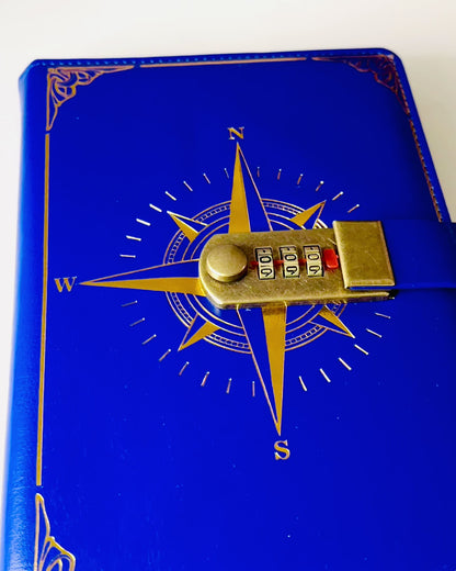 Notatnik Premium cu Lacăt cu Cod A5 - Stil Vintage cu Busolă, Design Japonez, Articole de Papetărie pentru Studenți și Afaceri. Personalizare cu Gravură