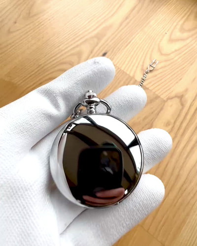 Ceas de buzunar mecanic clasic cu capac dublu, manual, culoare argintie