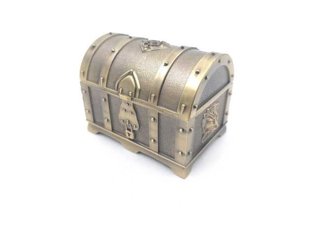 Cufăr de comori metalic retro cu gravură - Casetă argintie 7x5x5 cm