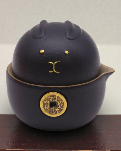 Pisica Fericirii Neagră – Set de ceai cu 2 cești (Negru)