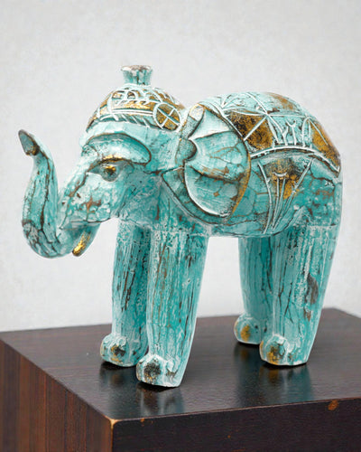 Sculptură de elefant 24 cm – Turcoaz și auriu