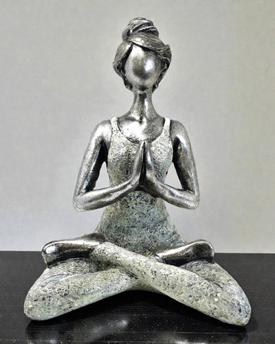 Statuetă Femeie 24 cm – Yoga Puritate Argintiu-Albă